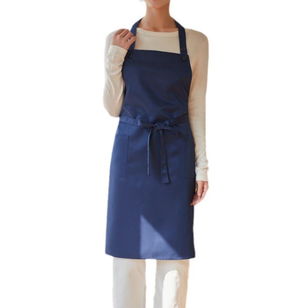 

Прочный однотонный водонепроницаемый фартук с карманом, фартук для официанта из полиэфирного волокна с регулируемой пряжкой, фартук для готовки для мужчин темно-синий