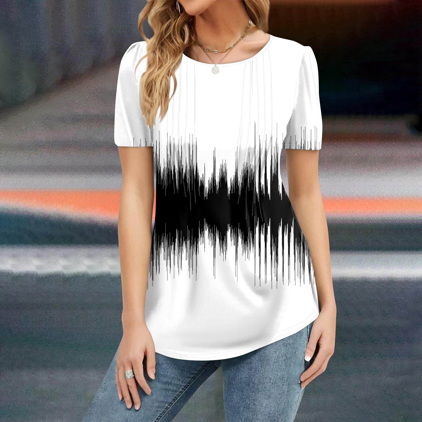 

Женская мода повседневный цветной блок пэчворк принт топ короткий рукав рубашка свободный джемпер XL