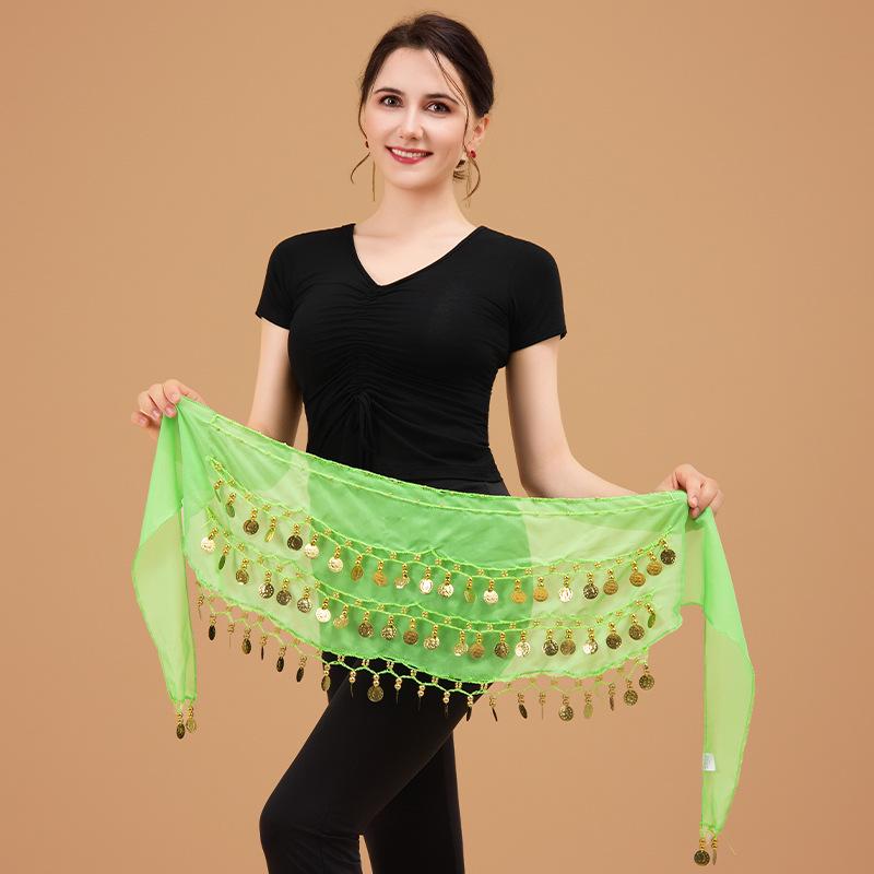 

Belly Dance Waist Chain Belt Hip Scarf with 66/72/128 Coins, Three Layers One Size