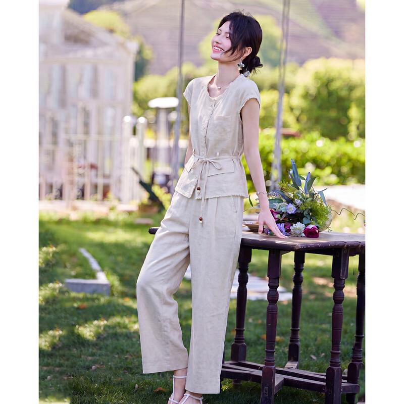 TERRE BLEUE Women's Linen Blend Two-Piece Set