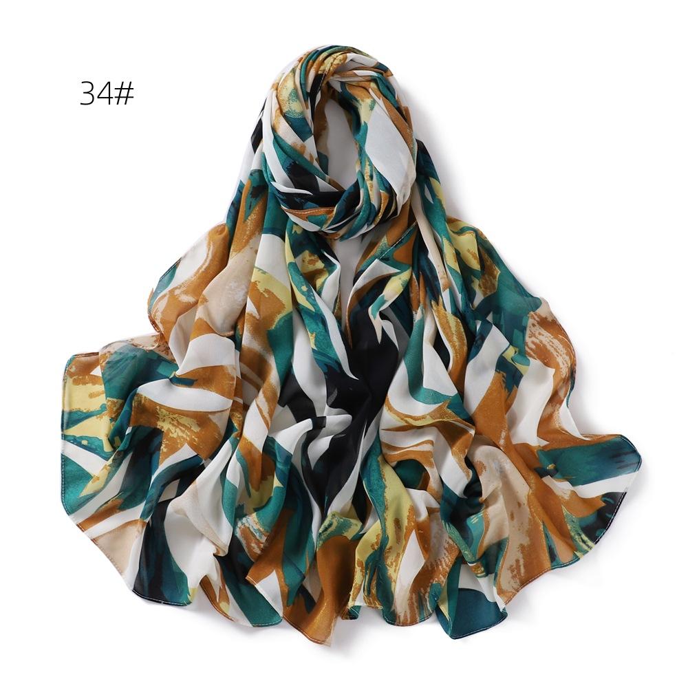 New Flower Printed Chiffon Scarf Malaysian Popular Patterned Headscarf High Quality Long Shawls Muslim Women Summer Hijab Wraps