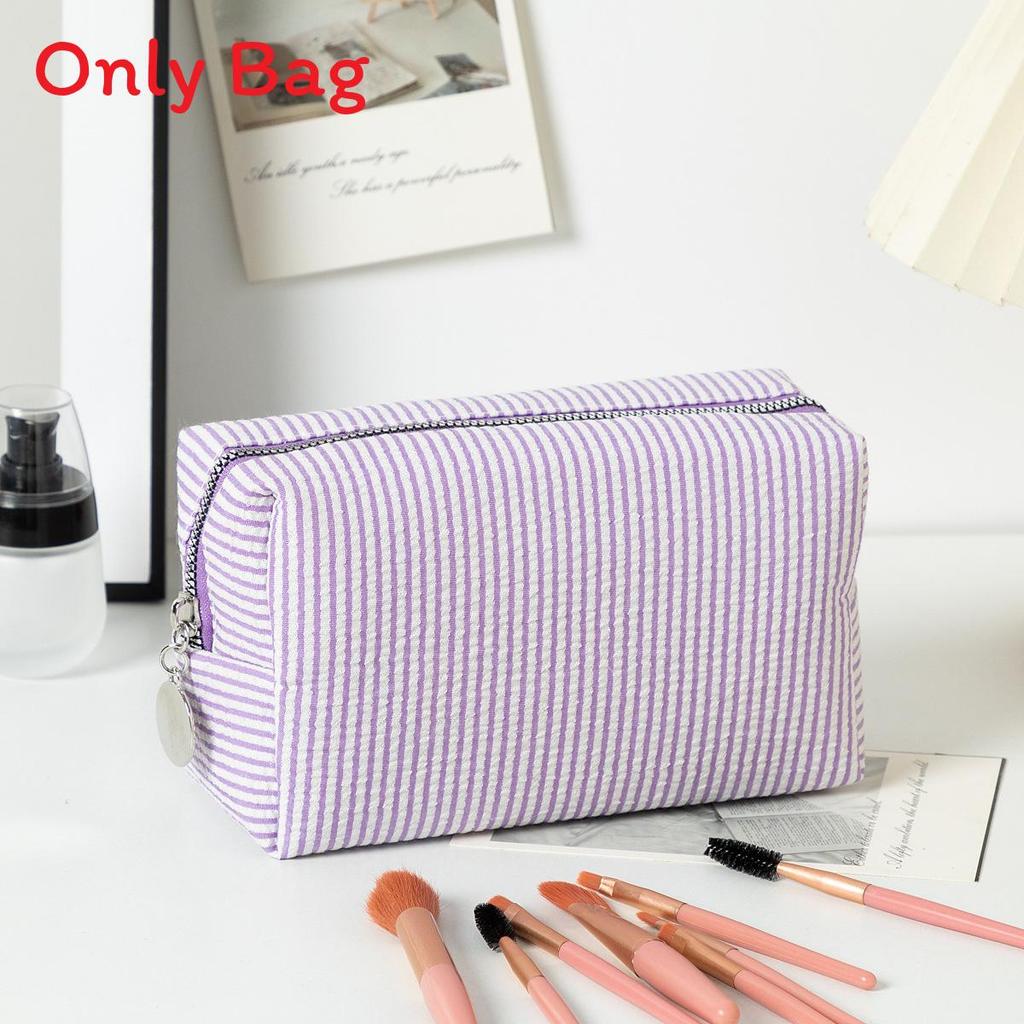 Striped Makeup Organizer With Large Capacity Travel Wash Bag For Daily Use