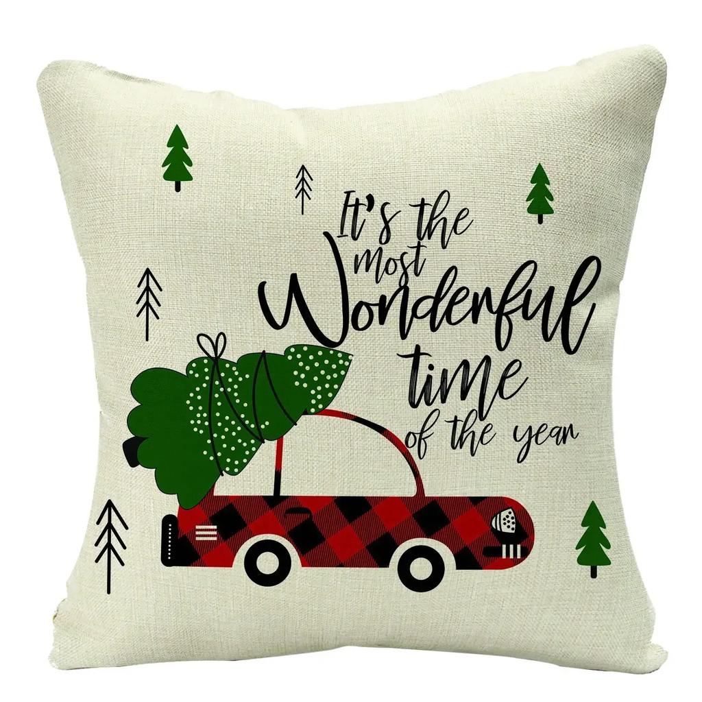 2022 Merry Christmas Home Decor Cushion Cover 45x45cm Cute Animals Cartoon Printed Throw Pillow Cover Xmas Decorative Pillowcase