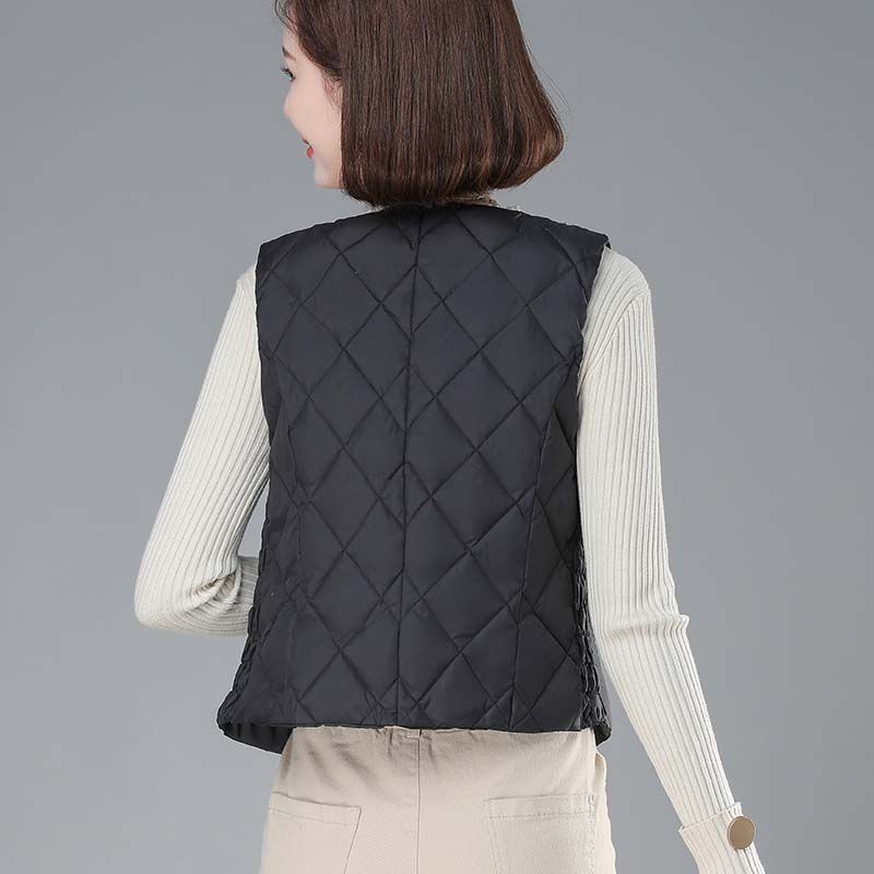 Women's Down Vest for Autumn and Winter Inner Wear Warm Waistcoat Mother's Style Short V-Neck Vest