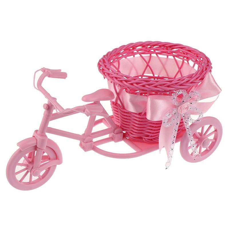 

1 шт., маленькая красивая пластиковая трехколесная велосипедная корзина для цветов, ваза для хранения вещей, свадебная вечеринка, домашний офис, стол, декор, белый горшок