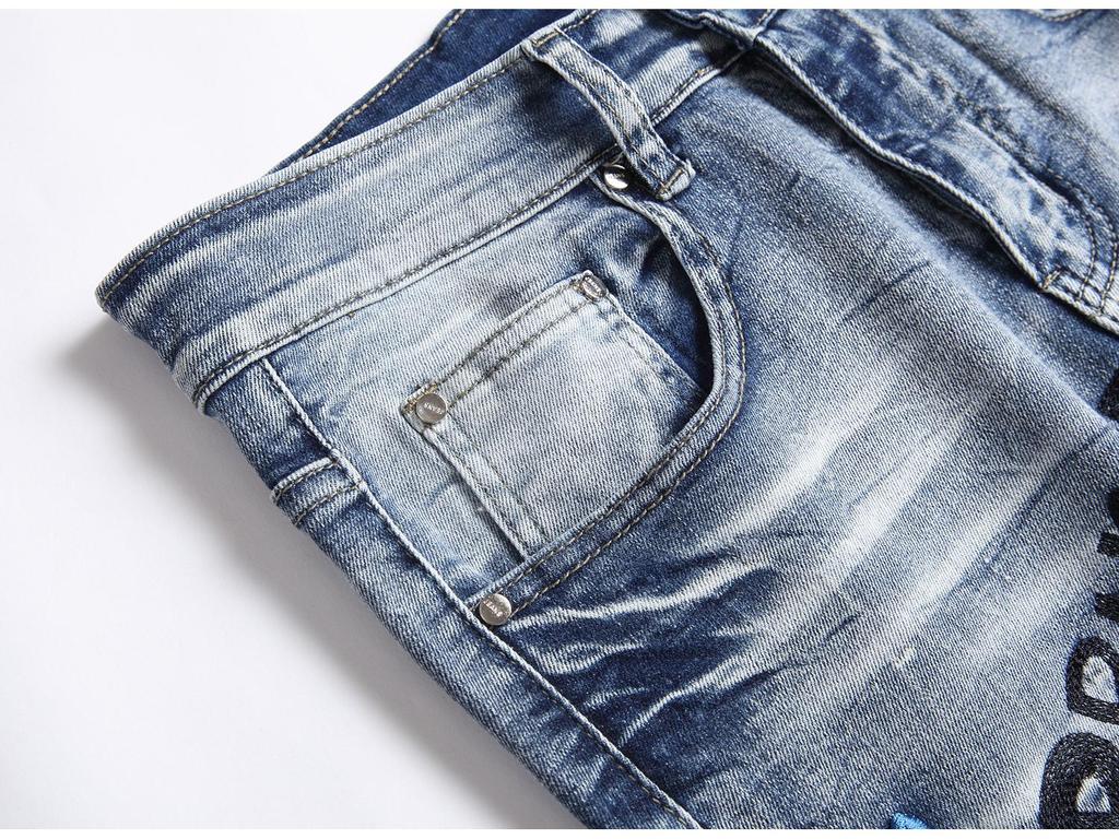 Herrtrendiga Europeiska & Amerikanska Hip-Hop Stil Smal Passform Broderade Jeans