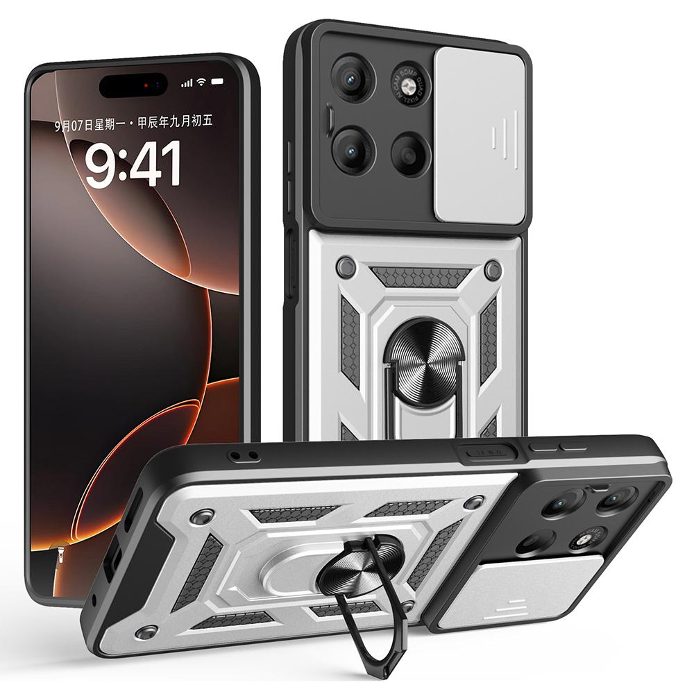 AMORUS For Motorola Moto G15 4G Case Kickstand PC+TPU Phone Cover with Camera Lens Slider