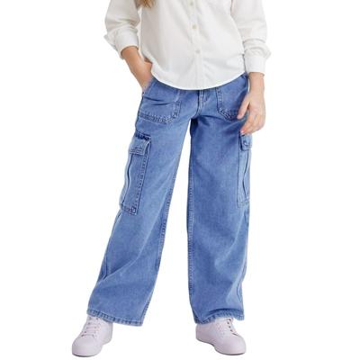 Kid Girls Spring Autumn Loose Solid Color Jeans
