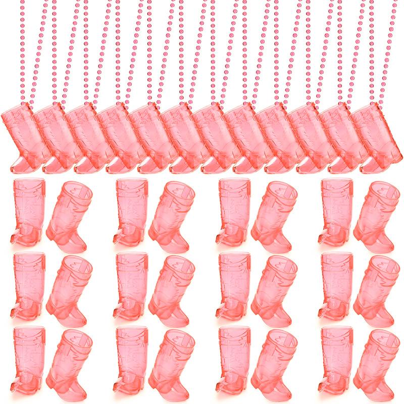 12pcs Cowboy Boot Shot Glasses with Necklace Plastic Cowgirl Shot Cup Wedding Bachelorette Party Supplies Guests Gift Birthday