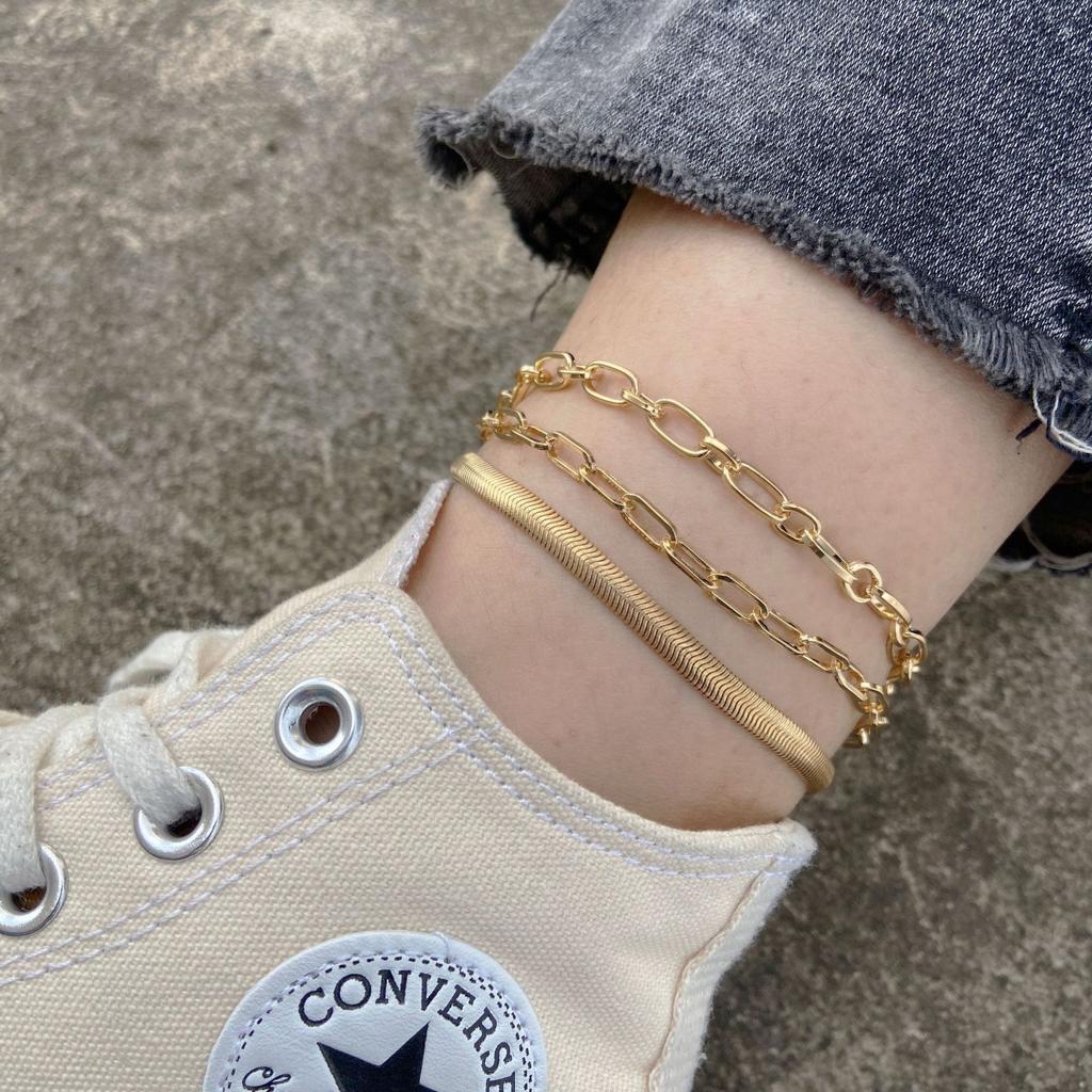 Personalized Geometric Lightning Pendant Multi-piece Beach Anklet Creative Alloy Multi-layer Golden Anklet