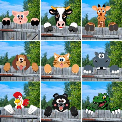 Fence Decoration Cute Peeking Cartoon Animals Easy Install Fence Decorative Sign Outdoor Weather-Resistant Fence Peekers