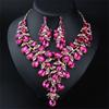 Gorgeous Colorful Crystal Flower Drop Collar Necklace Earring Luxury Wedding Jewelry Set Exaggerated Girl's Bridal Party Gift