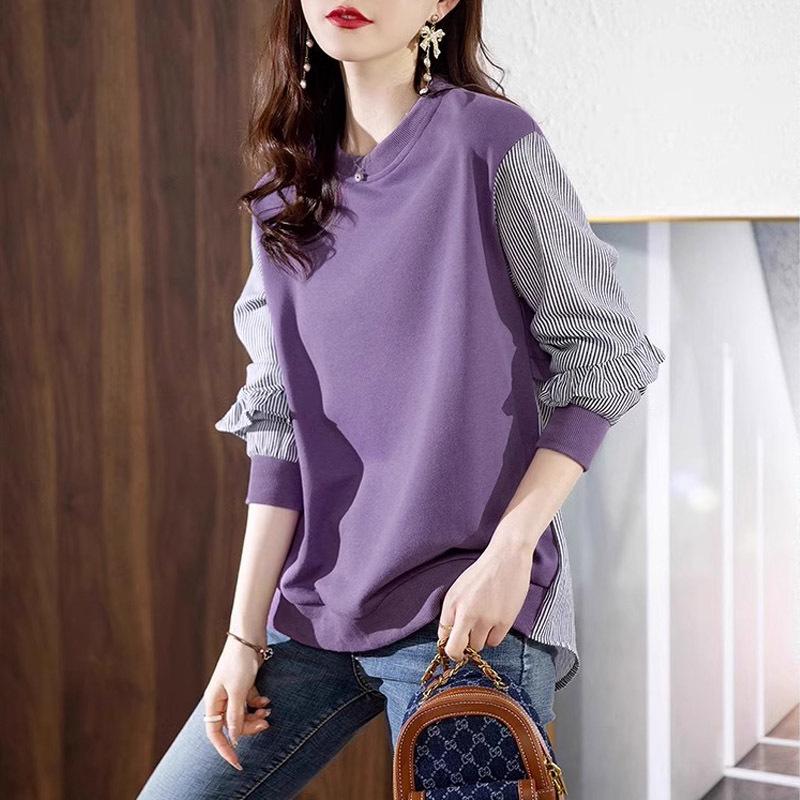 

New Korean Version Loose Lazy Style Long-sleeved Design Niche Round Neck Top 4XL
