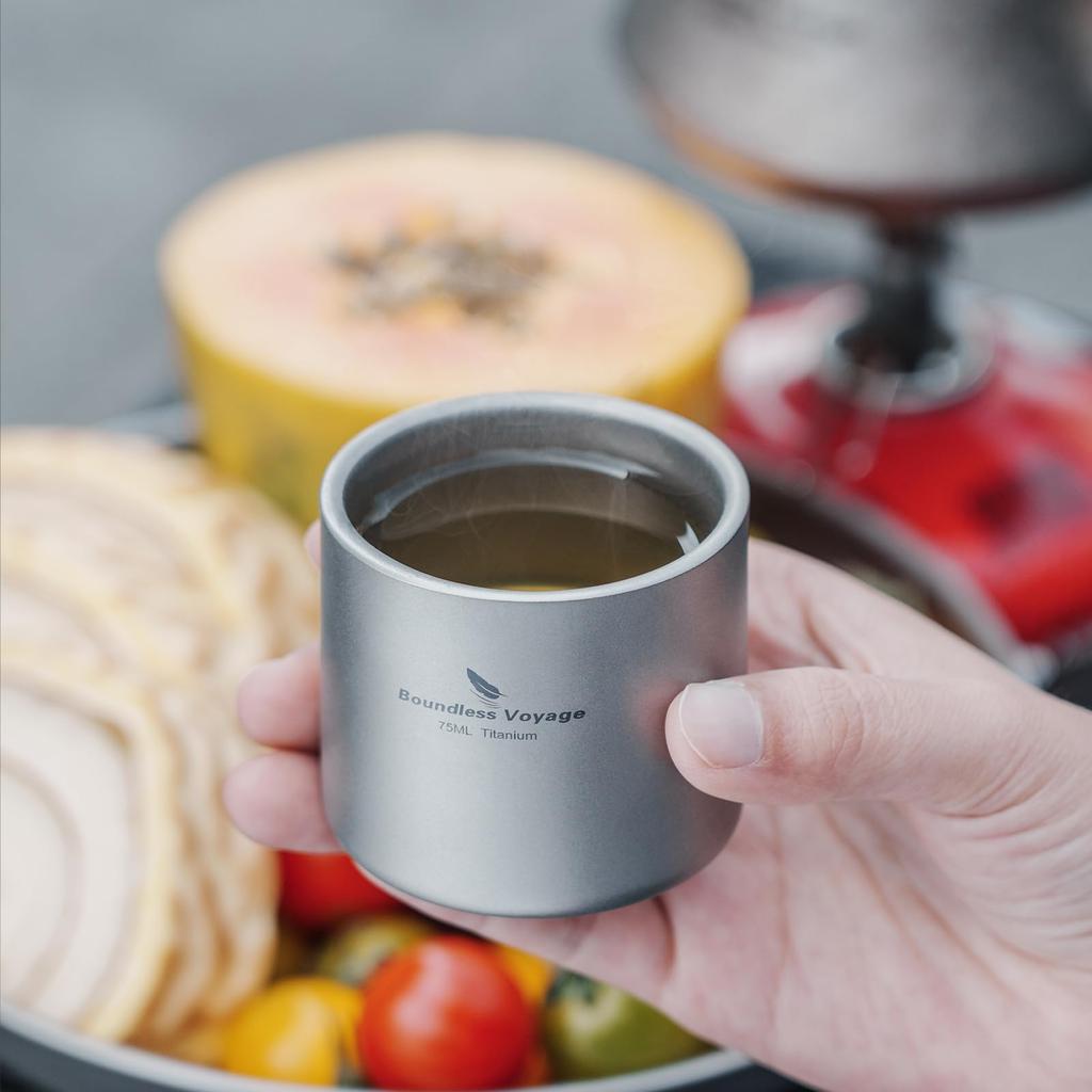 Boundless Voyage Titanium Sake Tea Mini Outdoor Camping with Mesh Bag for Easy Ti3045D Mug, 75ml, Cup, Cup, Cup, Ultra-lightweight, Rustproof,