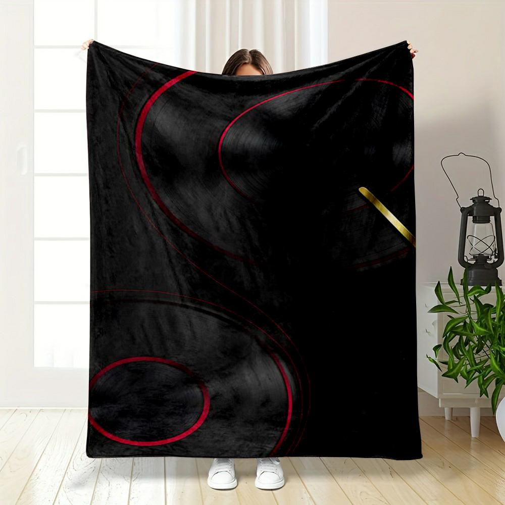 Black and Red Vinyl Record Design Blanket, Flannel blanket for bedroom, living room, sofa, and nap sofas.