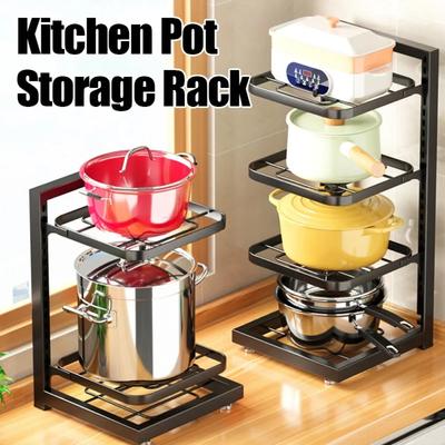 Layered Pot Rack Kitchen Organizer Cabinet High-capacity Storage Bowl Shelf Adjustable Free Layering Snap-On Pot Rack Organizer