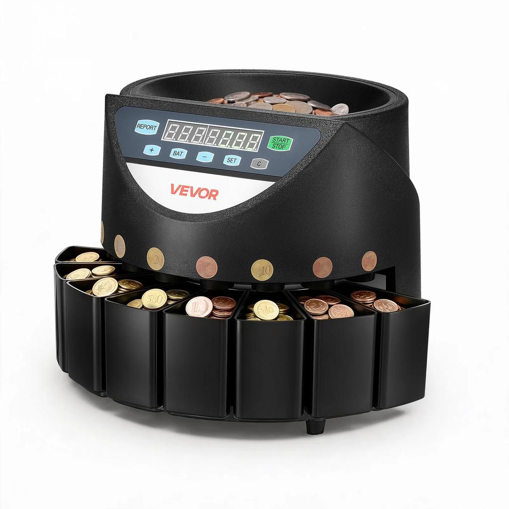 VEVOR Coin Counter Machine, 8 Denominations, Accurate Coin Sorter Machine, Sorts Up to 147 Coins Per Minute, Change Counter Sorter with LED Display