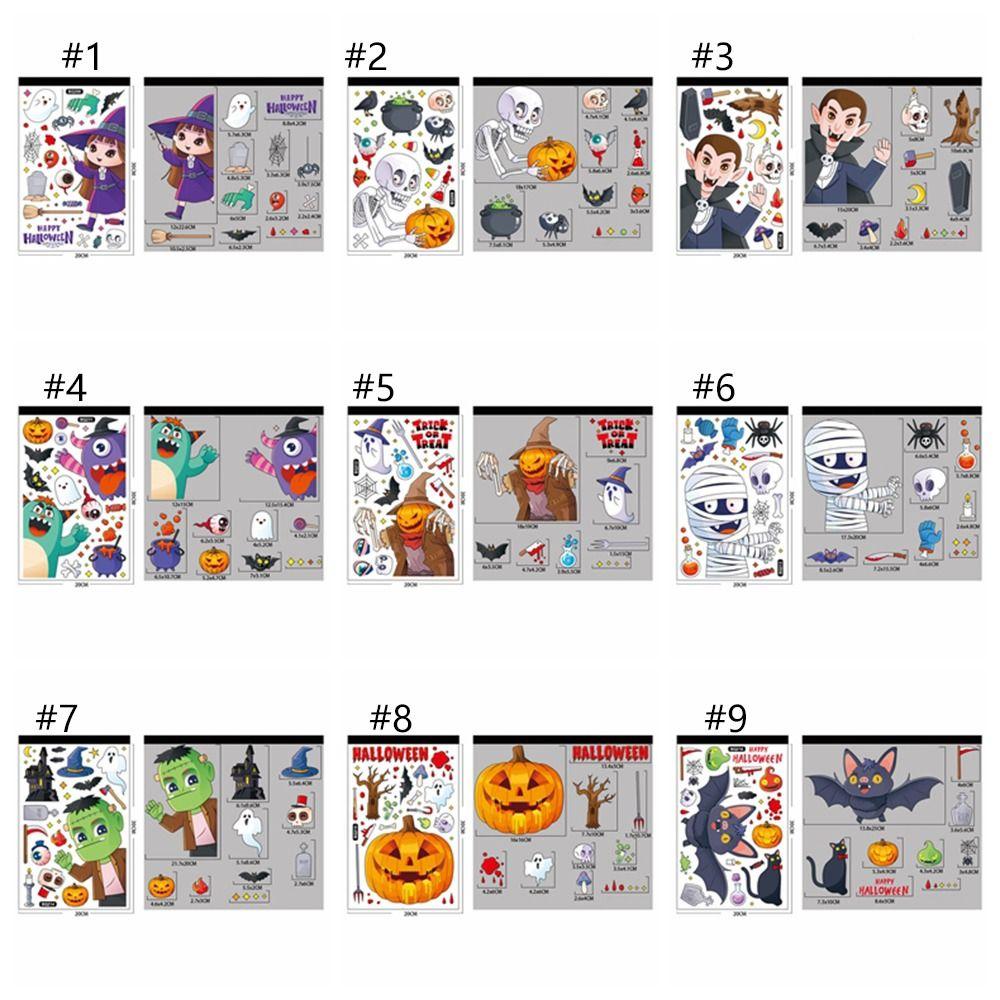 Cute Halloween Window Stickers Witch Bat Pumpkin Skull Self-adhesive Stickers Home Decoration
