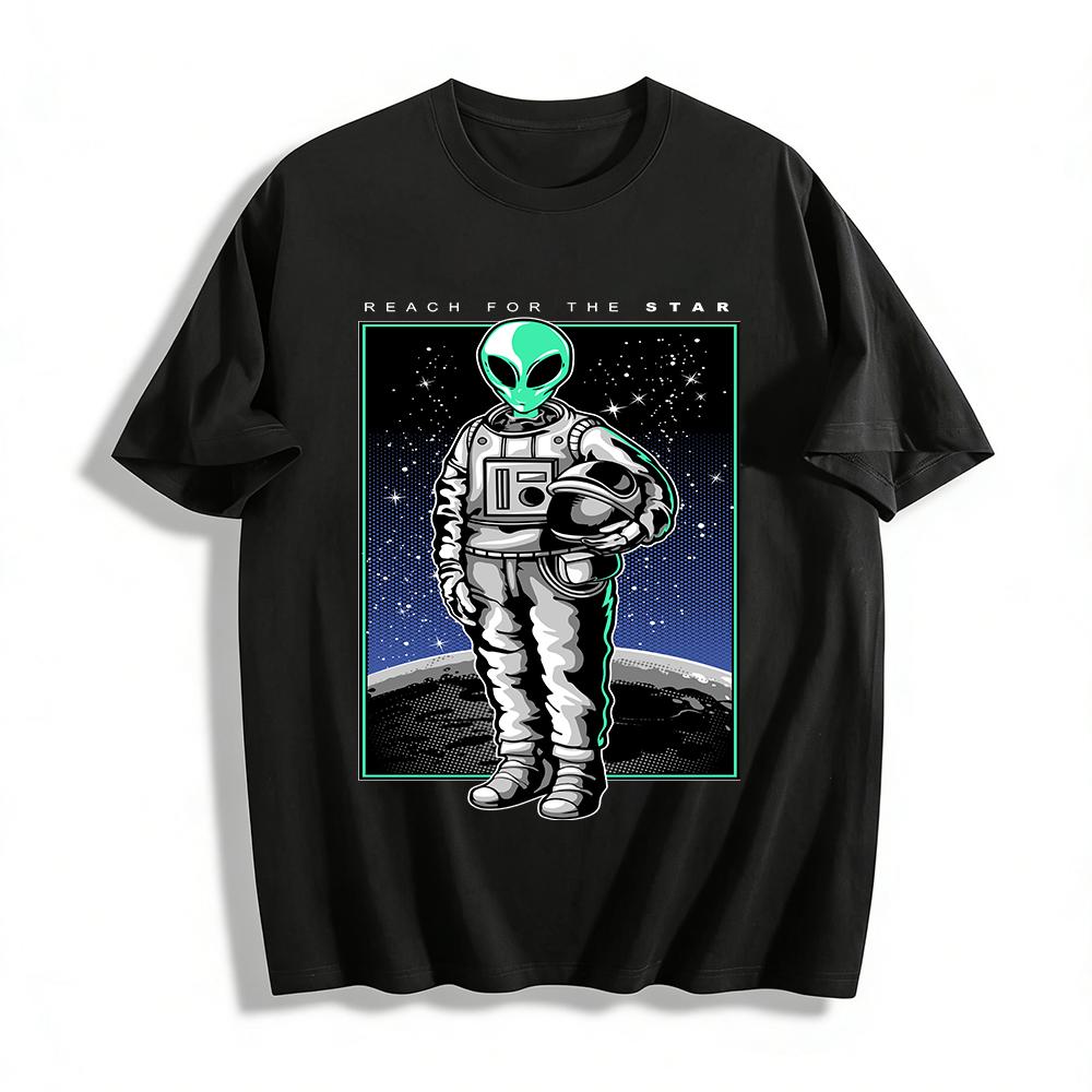 Alien Astronaut Graphic Print Casual T-Shirt Unisex Trendy Tee Pure cotton T-shirt XXS