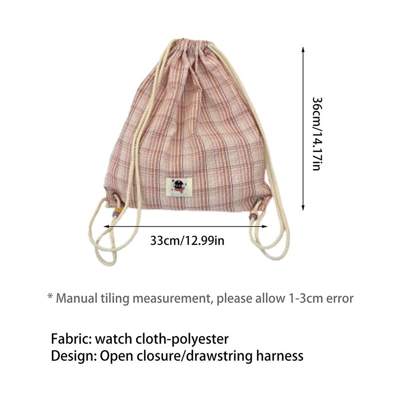 Checked Backpack Drawstring Canvas Women Shopping Bag Sports Gym Bag Training Sackpack Simple Commuter Bag
