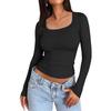 Cross-border Women's T-shirt 2025 Spring New U-neck Pullover Long Sleeve Slim Fit Basic Women's Shirt