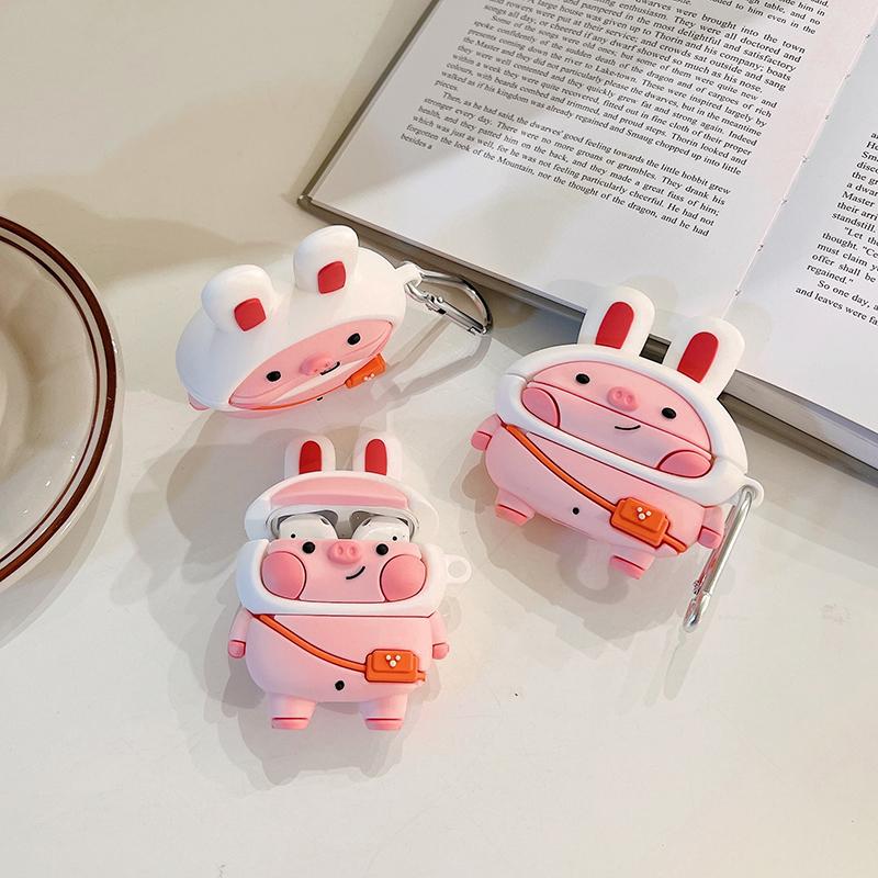 

Silicone Earphone Case for Apple AirPods 3 Cute Piggy Design All-around Protection Charging Box Cover Protector with Hook