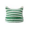 Cute Fashion Autumn Winter Cat Ears Hats For Women Girls Punk Striped Thickened Warm Cap Hairball Pendent Cold-Proof Hat Gifts