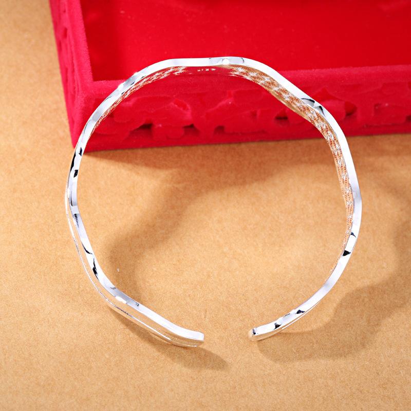 Fashion Silver Plated Bracelet Sanded Women's Bracelet Double Line Ring Love Interwoven Water Ripple Handicraft for Women