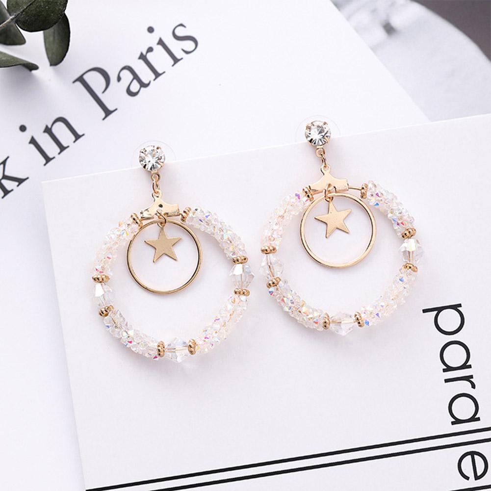 Women Fashion Broken Diamond Big Circle Star Design Earrings