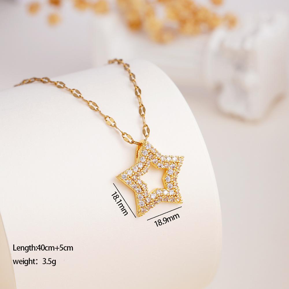 Luxury Fashion Bling Zircon Star Heart Pendant Necklace for Women Men Cool Stainless Steel Chain Jewelry Accessories Gifts