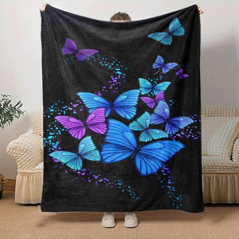 1pc Butterfly Printing Lightweight Flannel Blanket, Comfortable and Warm Blanket, for Camping Sofa Bed and Couch Office, in All Seasons