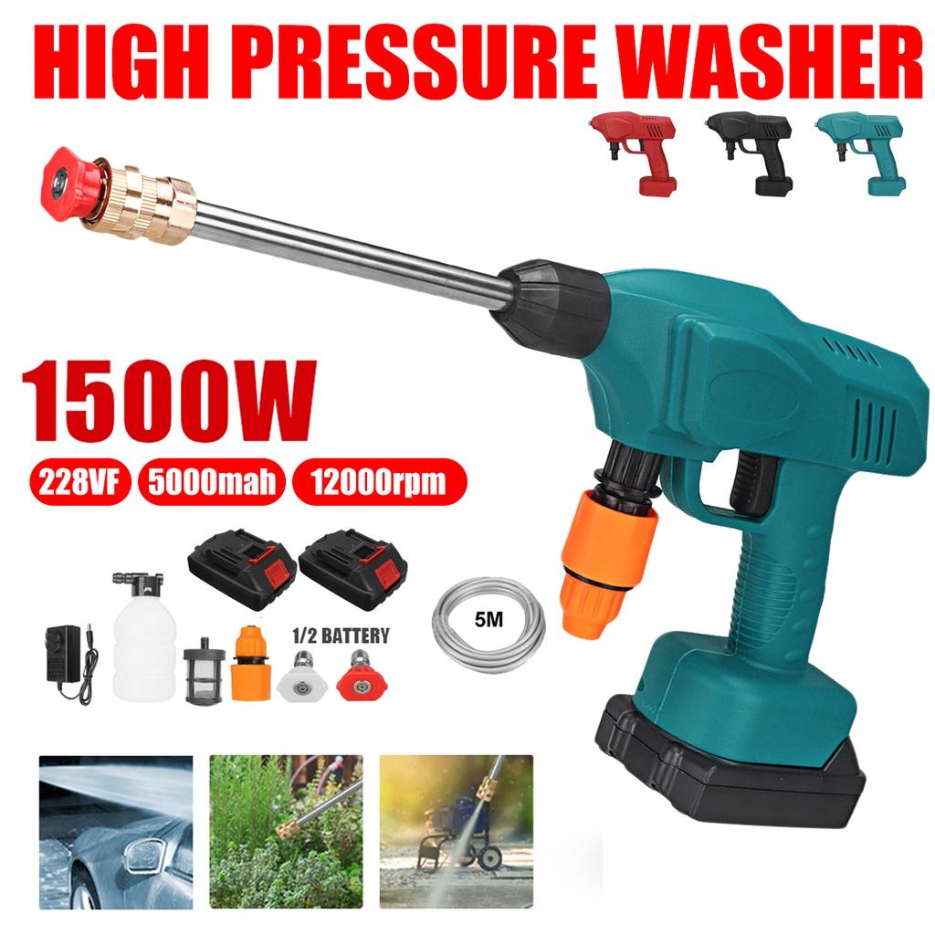 288VF 5000 mA 50Bar Cordless Car Washer Spray Water Gun High Pressure Car Wash Nozzle Cleaning Machine for 18V Battery ABS Plastic