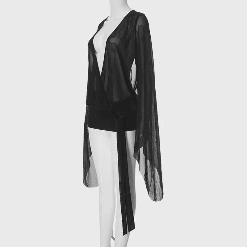 F24DS389 Women's Sexy Mesh Low-Cut Mini Dress