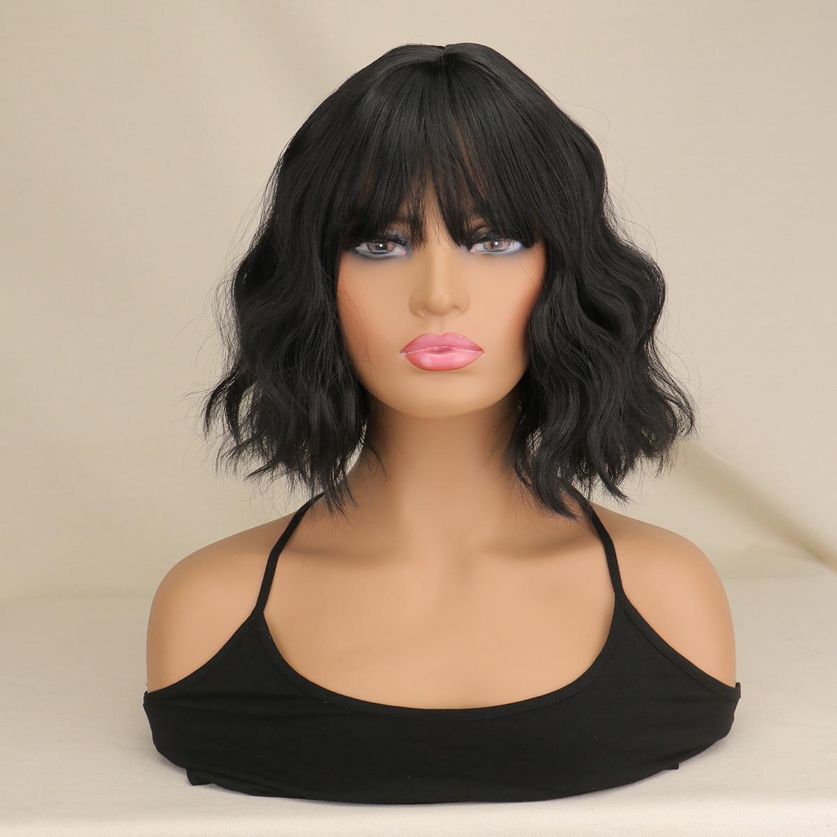 

Короткие волнистые черные парики «боб» с челкой для женщин и девочек, синтетический парик для повседневного использования в стиле Лолиты на Хэллоуин, термостойкое волокно чёрный