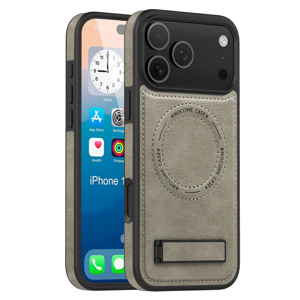 For iPhone 17 Pro Case Compatible with MagSafe Kickstand Leather Phone Back Cover