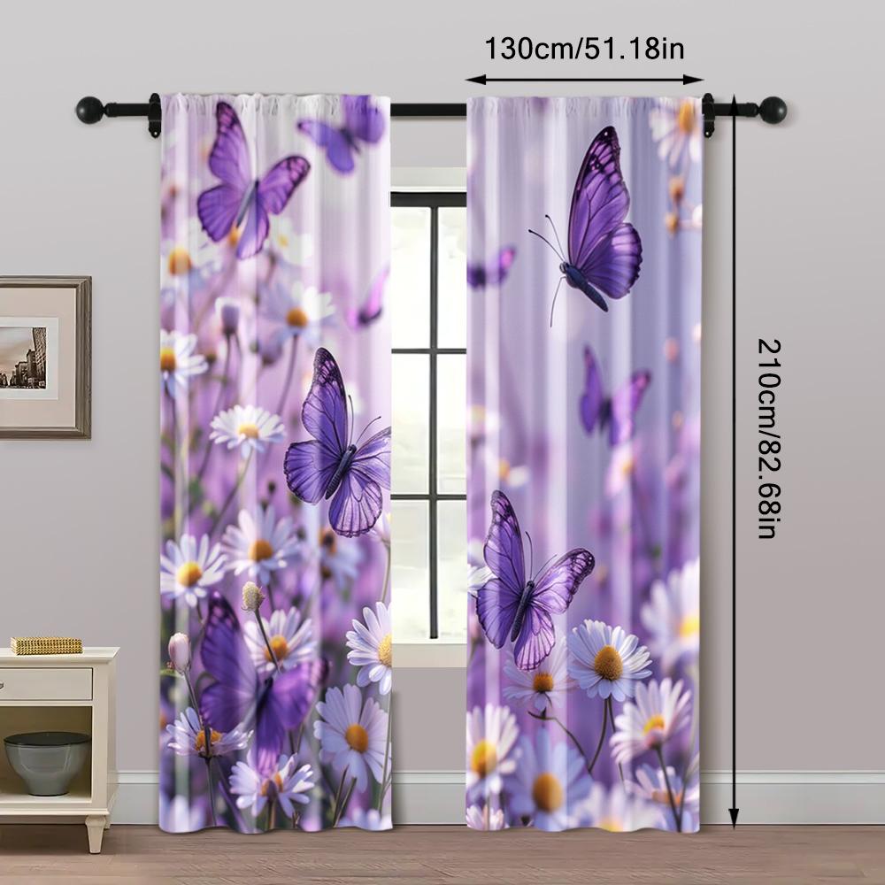 2pcs, Light Filtering Curtains Butterfly3 100% Polyester (without rod) Stuff Clearance Perfect for Living Room & Bedroom Decor