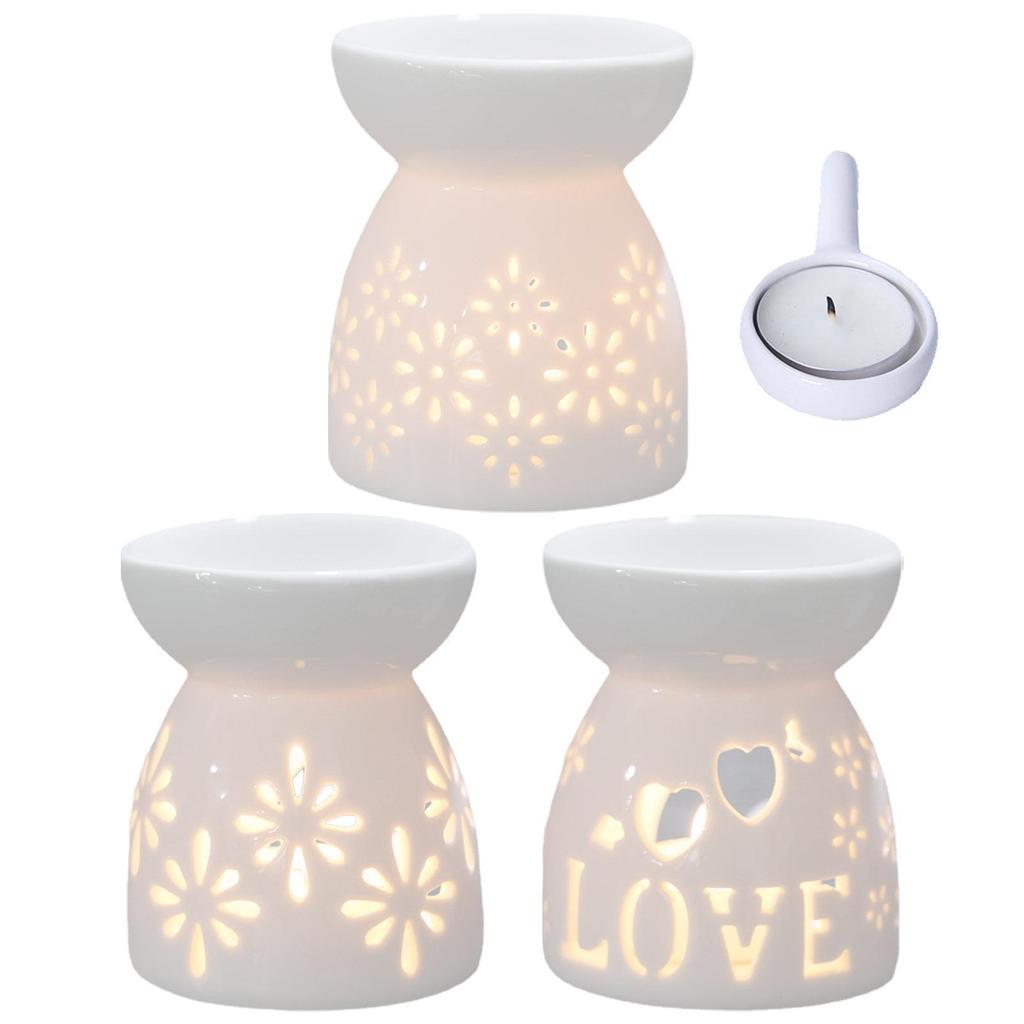 Satın alın Wax Melt Warmer TealightEssential Oil Burner White Hollow DesignCeramic Wax Melt