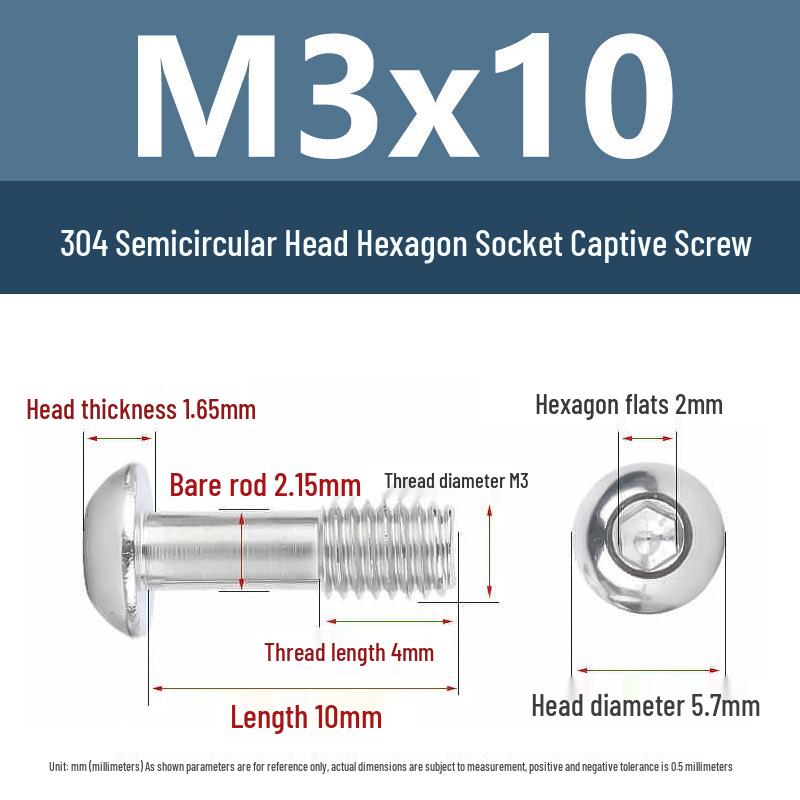 Yigu 304 Stainless Steel Anti-Loosening Hex Socket Captive Screws - M2/M3