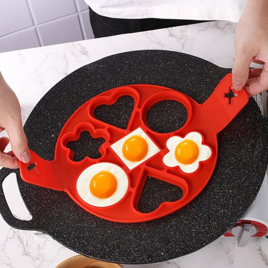 Silicone Egg Pancake Ring Pancake Maker Mold 7-Cavity Egg Cooker Ring for Kitchen Nonstick Easy Flip Breakfast Tool