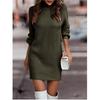 Damen Herbst und Winter Einfarbig Rollkragen Langarm Pullover Frühling Slim Midilänge Pendlerkleider