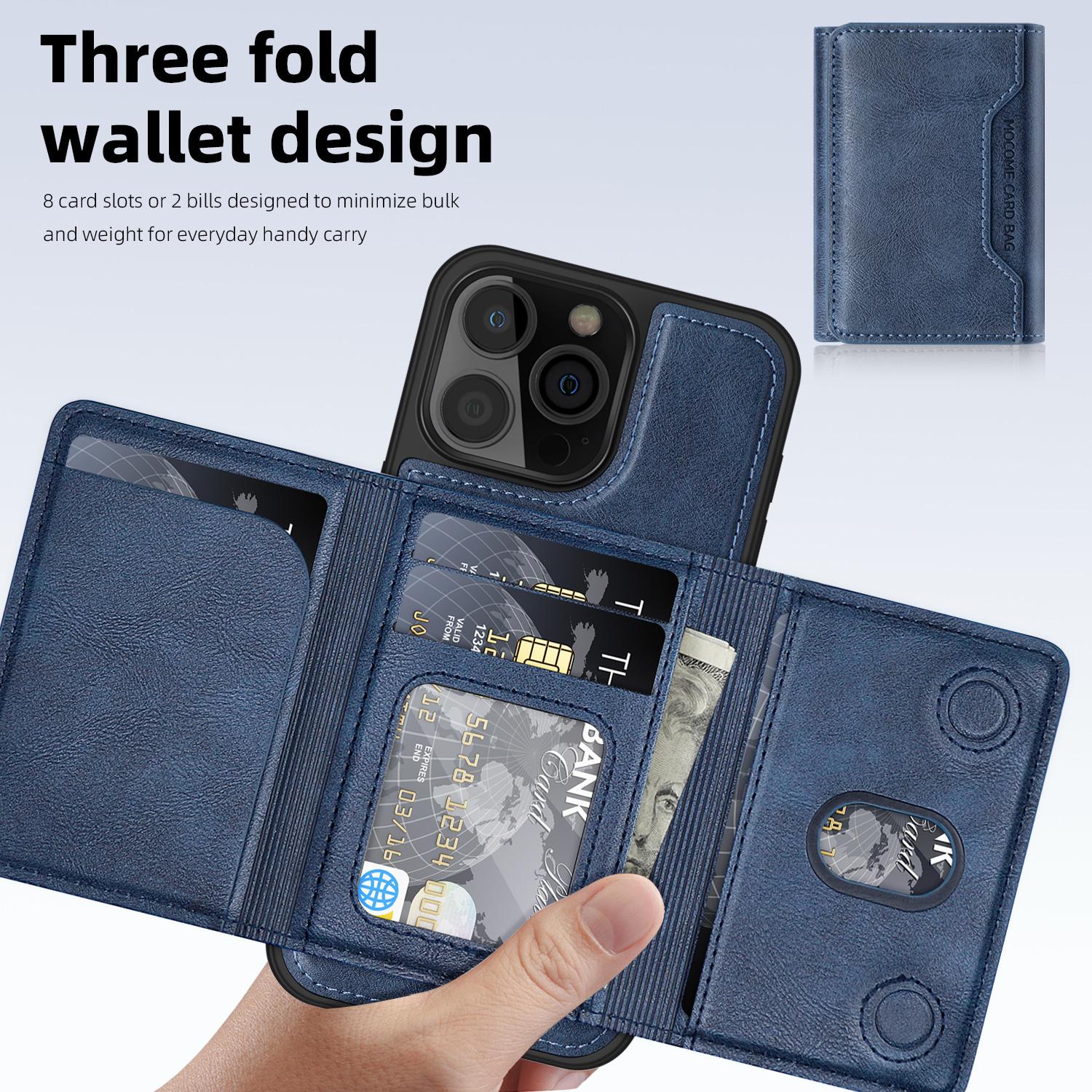 

For iPhone 16 Pro Magnetic Case Leather Back Phone Cover with Detachable Card Bag Blackish Green