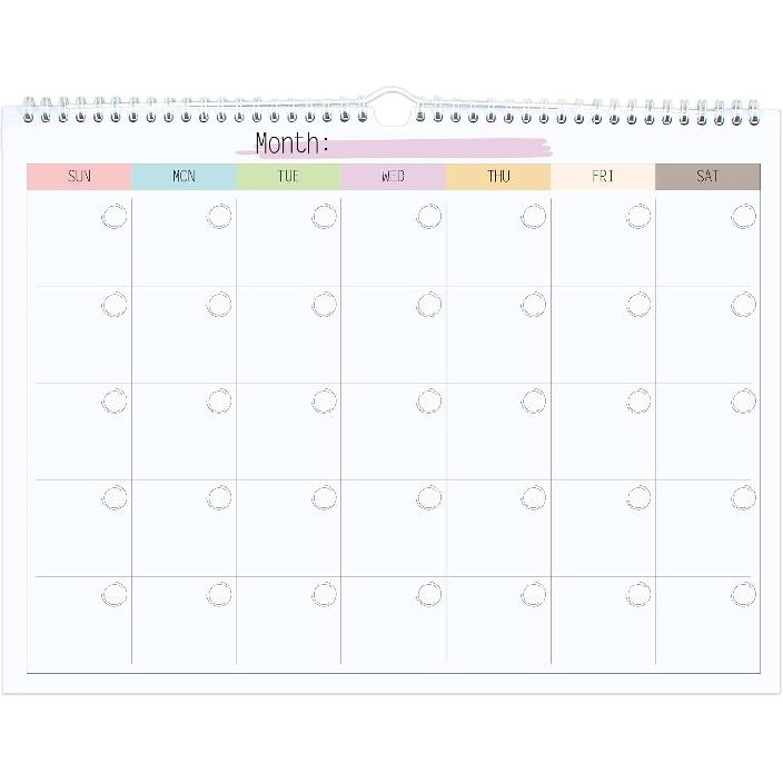 Blank Monthly Weekly Wall Calendar, Undated Monthly Planner Note Pad for Organizing Home Office 14.5 x 11.5 RAINBOW