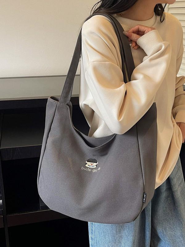 2025 Minimalist Large-Capacity Canvas Shoulder Tote with Embroidery