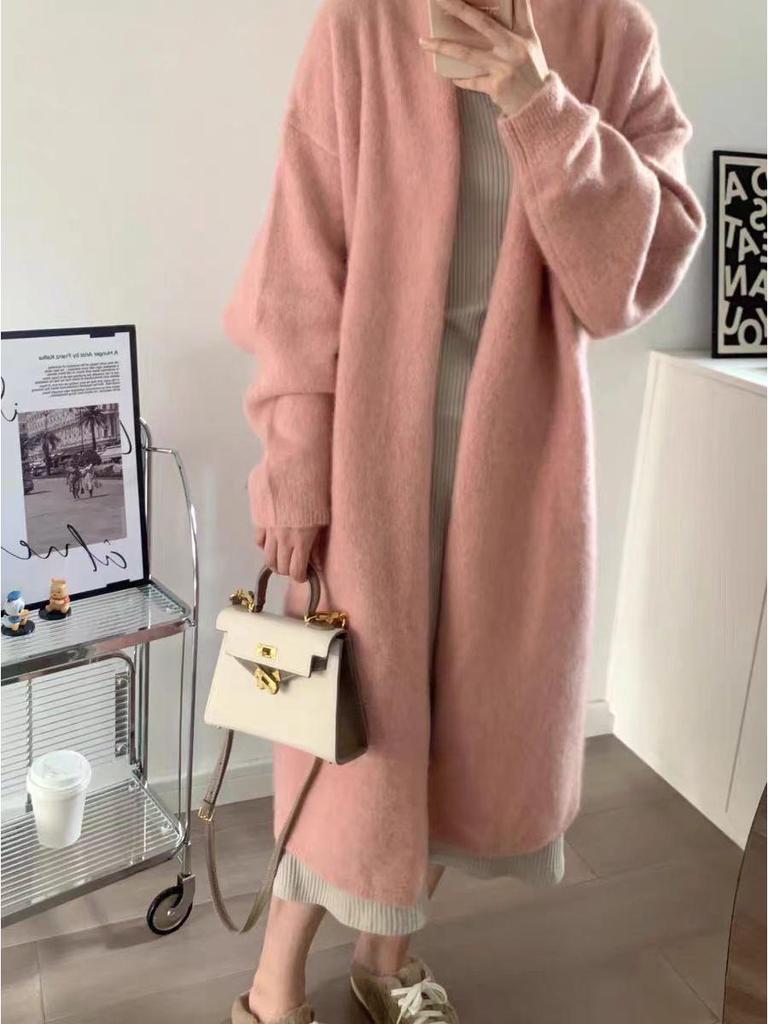 YUNSHU Korean Style Loose Knit Cardigan - Women's Medium To Long Lazy Fit Sweater for Spring and Autumn