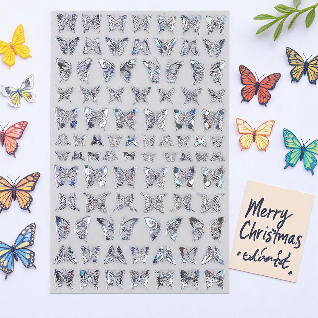Holographic 3D Butterfly Nail Art Stickers Multi-Purpose Adhesive Sliders for Colorful DIY Nail Designs