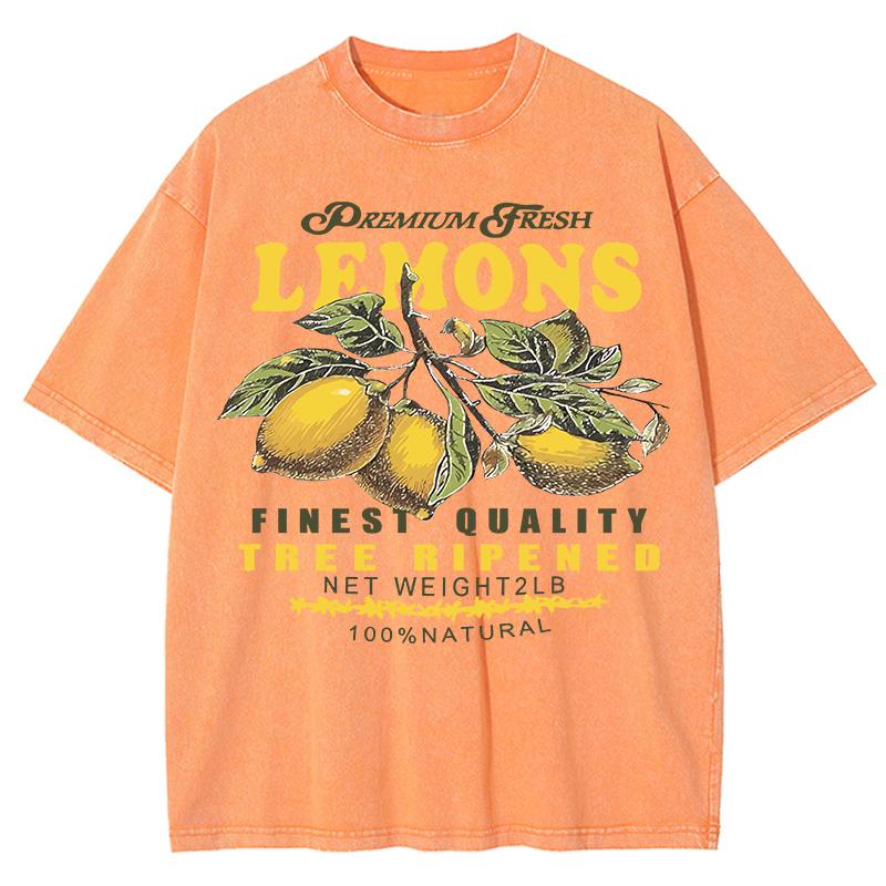 Premium Fresh Lemons Fruit Print Women Washed T-Shirts Y2K Comfortable Short Sleeve Loose All-Match T Shirt Cotton Hip Hop Top