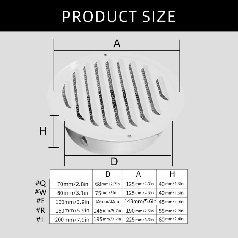Round Ducting Air Ventilation Cover Wall Vent Cover Stainless Steel Air Outlet Vent with Builted-in Mesh Easy To Install