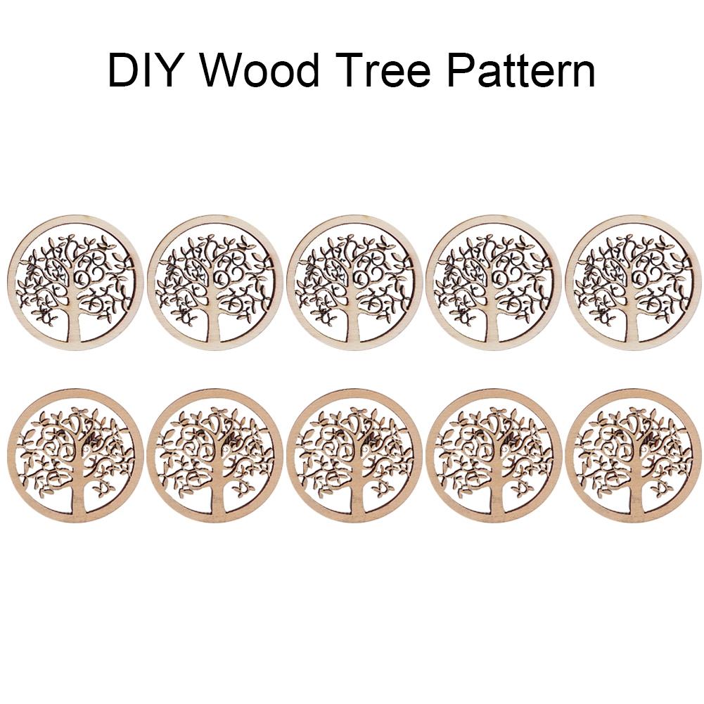 10PCS Round Tree Pattern Wood Craft Handwork Scrapbooking Home Decoration