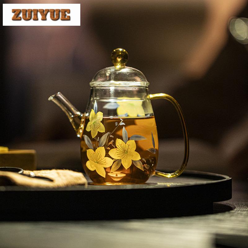 170ml Handgeschilderde Lelie Glazen Theepot Vintage Thee-infusiepot Huishoudelijke Theemaker Ketel Met Filter Voor Thee Benodigdheden Sieraden