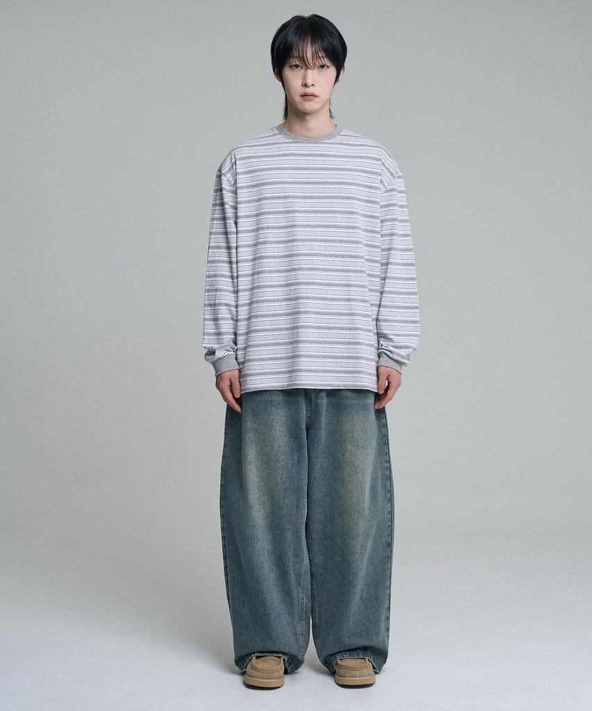 Mubeun Multi-Stripe Long Sleeve T-Shirt Gray